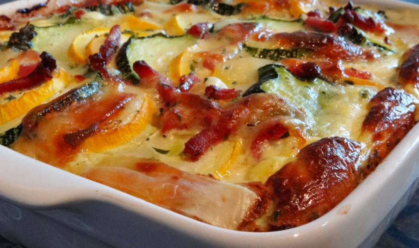 Réaliser gratin de courgette aux lardons et fromage de chèvre